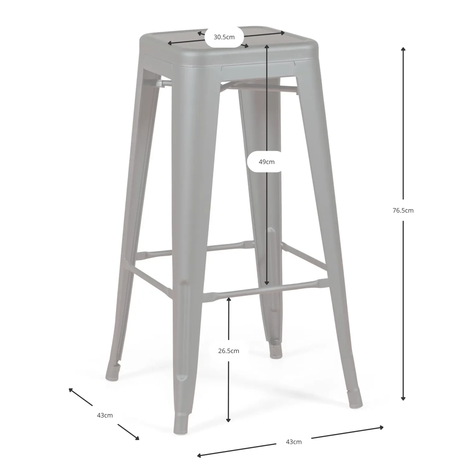 Barstol industriell Bistro 76 cm | Blankstål stapelbar
