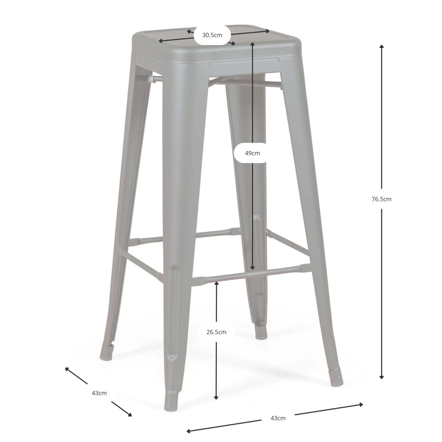 Hocker industriell Bistro 76 cm | Blankstahl stapelbar