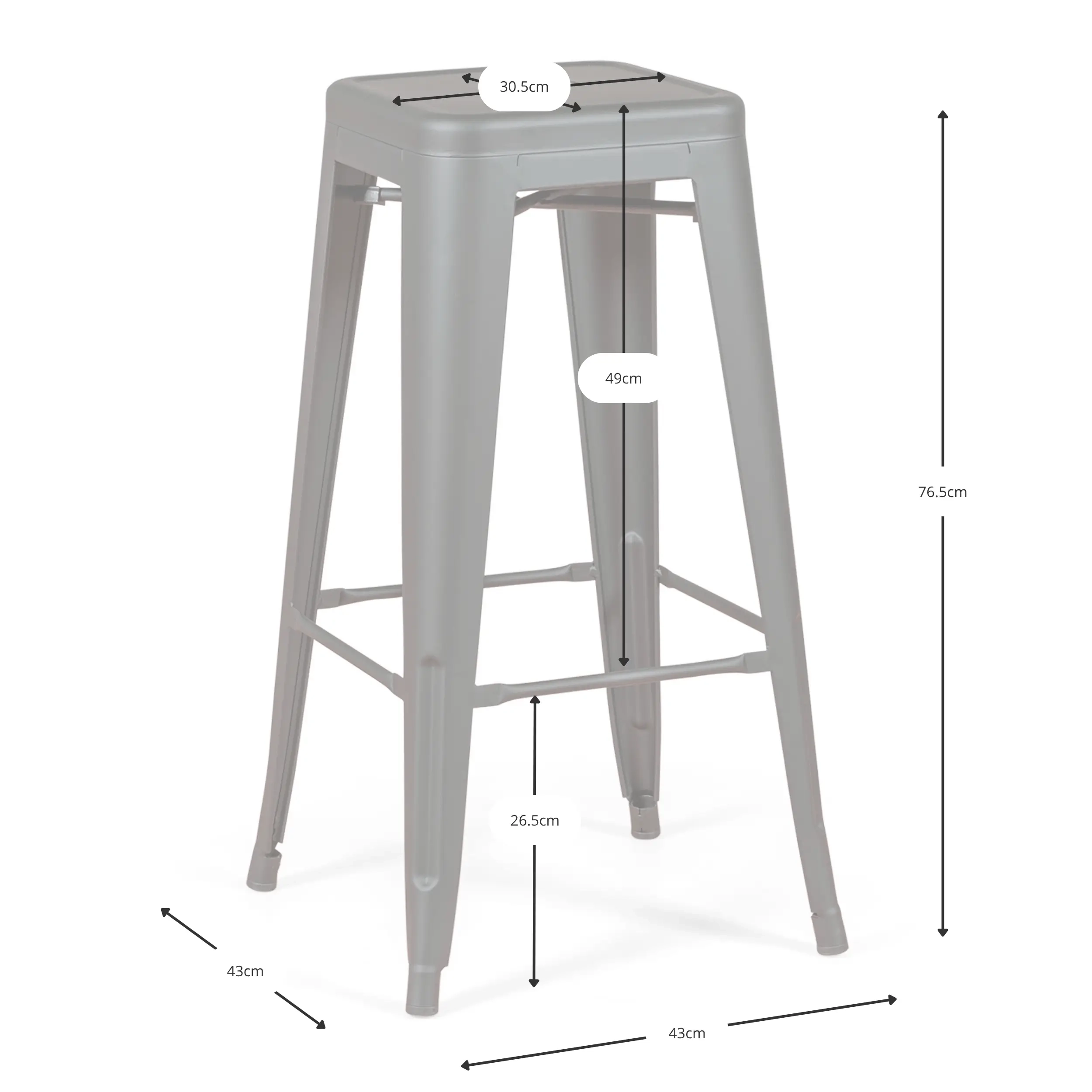 Sgabello Bistro industriale 76 cm | Acciaio brillante impilabile