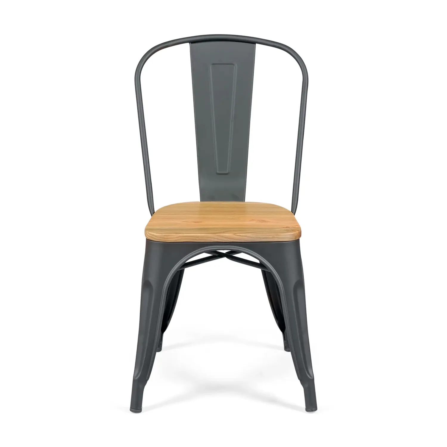 Sedia impilabile Bistro | Acciaio opaco e legno massiccio, stile industriale