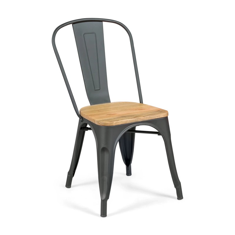 Stapelbare stoel Bistro | Mat staal en massief hout, industriële stijl