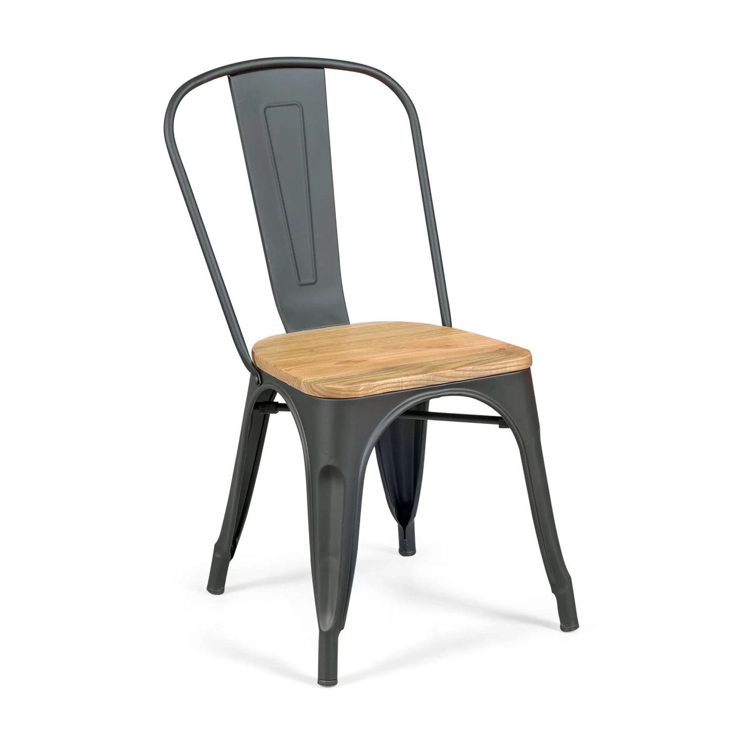 Stapelbare stoel Bistro | Mat staal en massief hout, industriële stijl