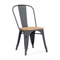 Sedia impilabile Bistro | Acciaio opaco e legno massiccio, stile industriale