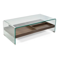 Table basse Pot : Verre trempé avec tiroir en bois