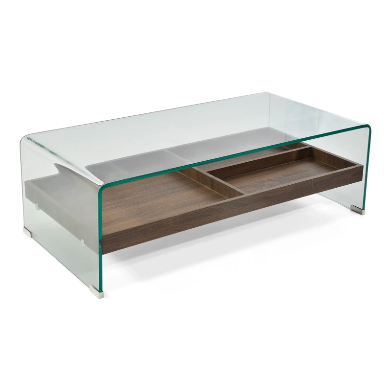 Mesa de centro Pot | Cristal templado con cajón de madera