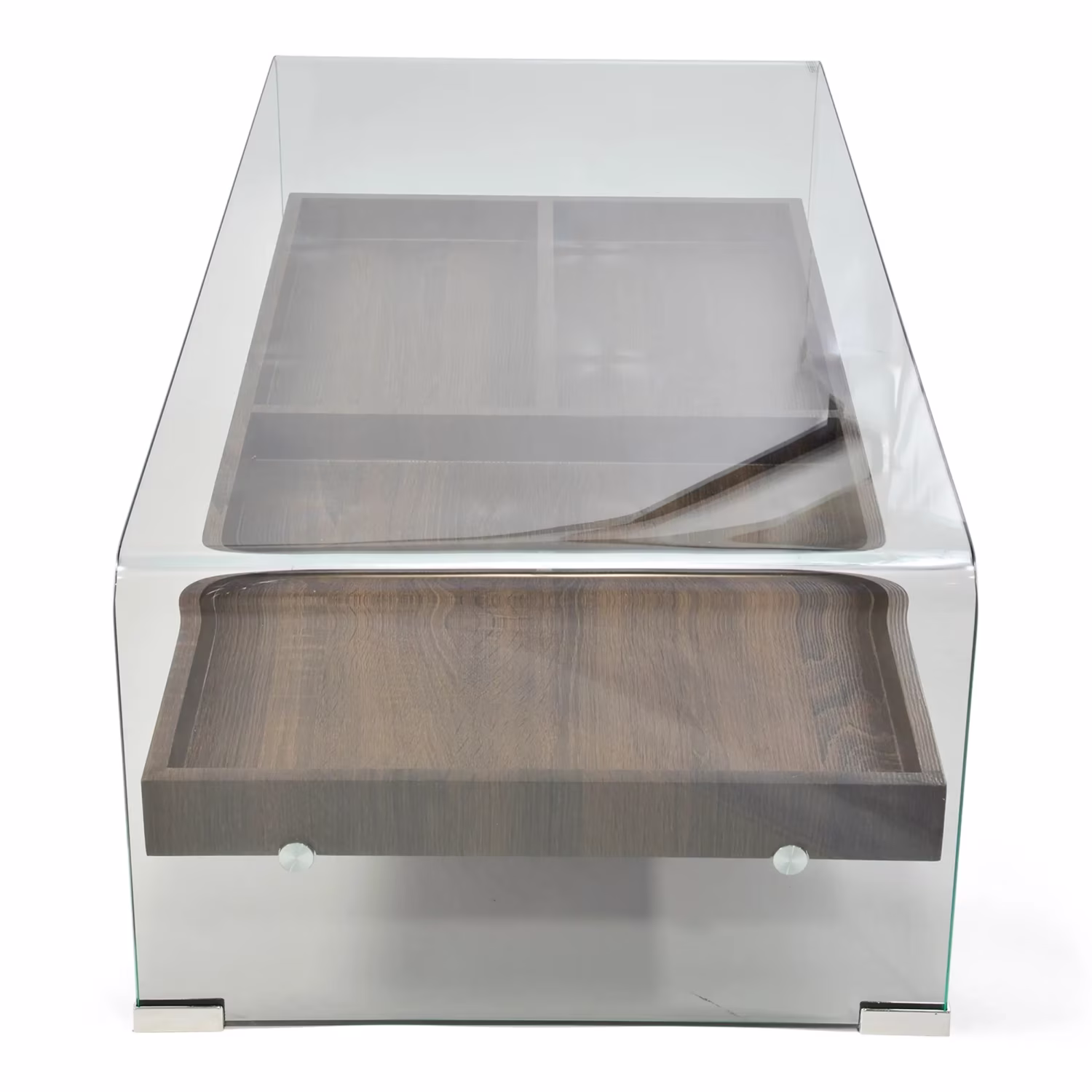 Tavolino Pot : Vetro temperato con cassetto in legno