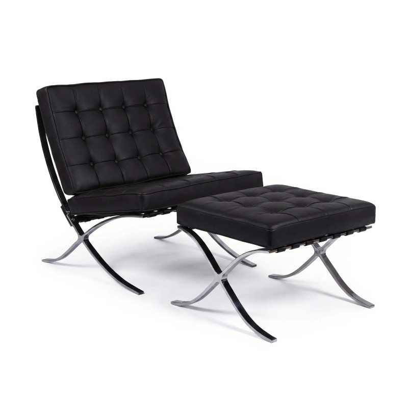 Barcelona Chair mit Ottoman aus Kuntsleder - Design Sessel - Mobelarium