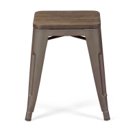 Sgabello industriale Basso Con Seduta In Legno Bistro Antique