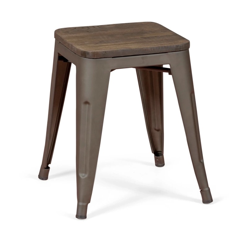 Wood Seat Stool Low Bistro Antique