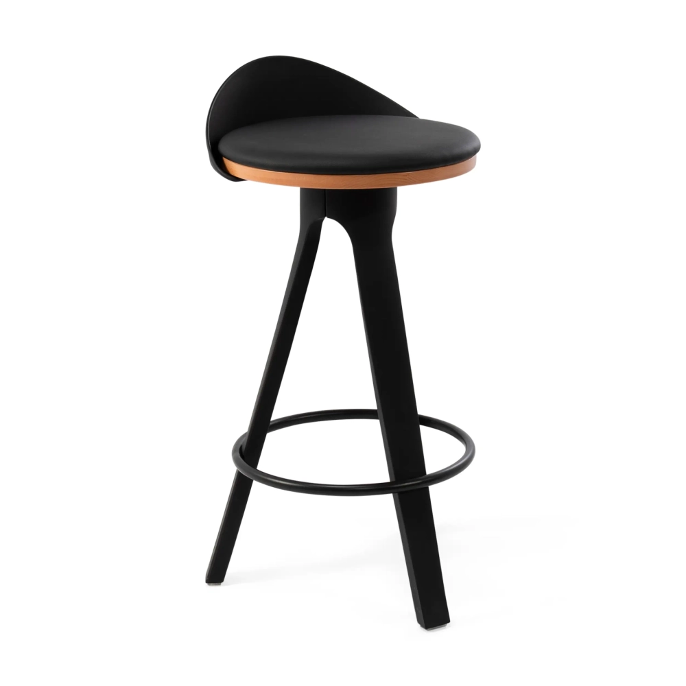 Sgabello Design Deco con sedile in faggio e similpelle