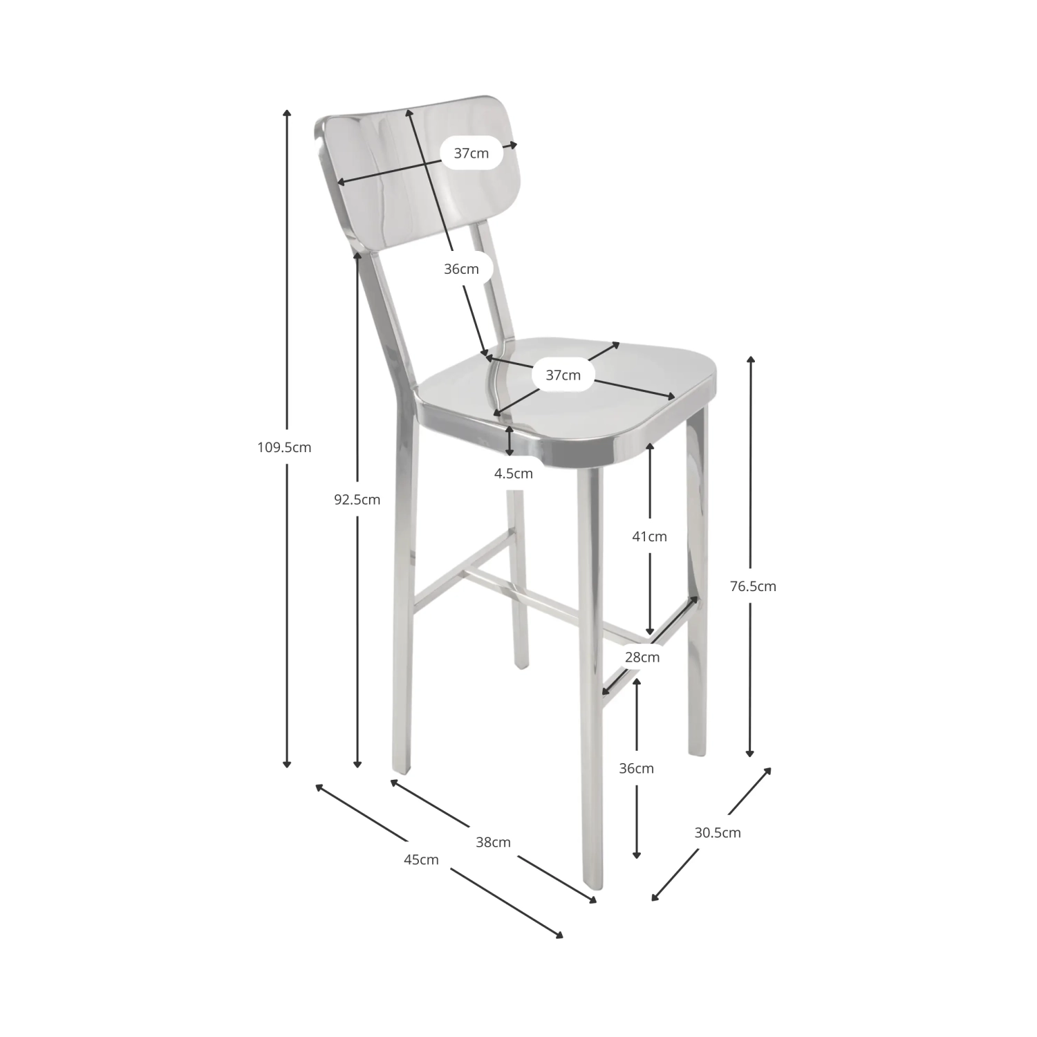 Hocker edelstahl verchromt hoch - Delawere