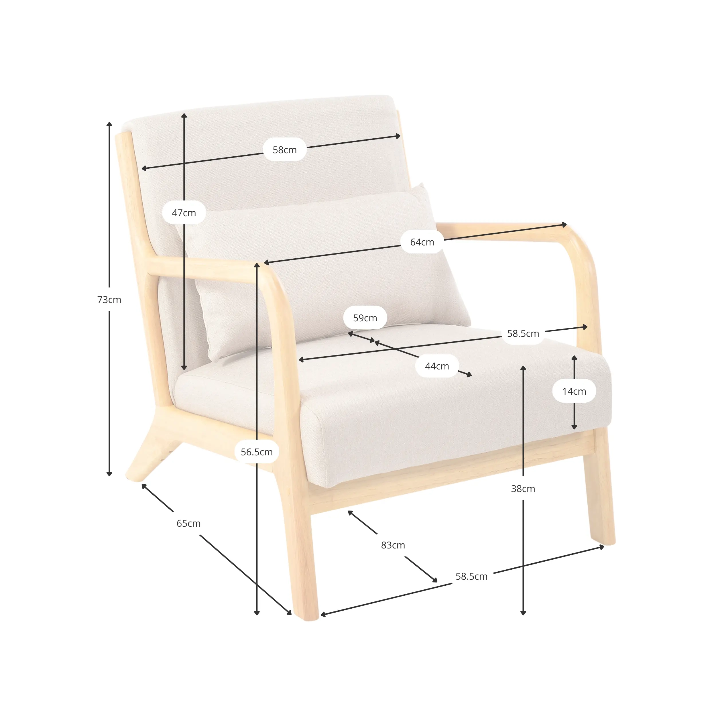 Poltrona scandinavo con cuscino lombare - Colmar