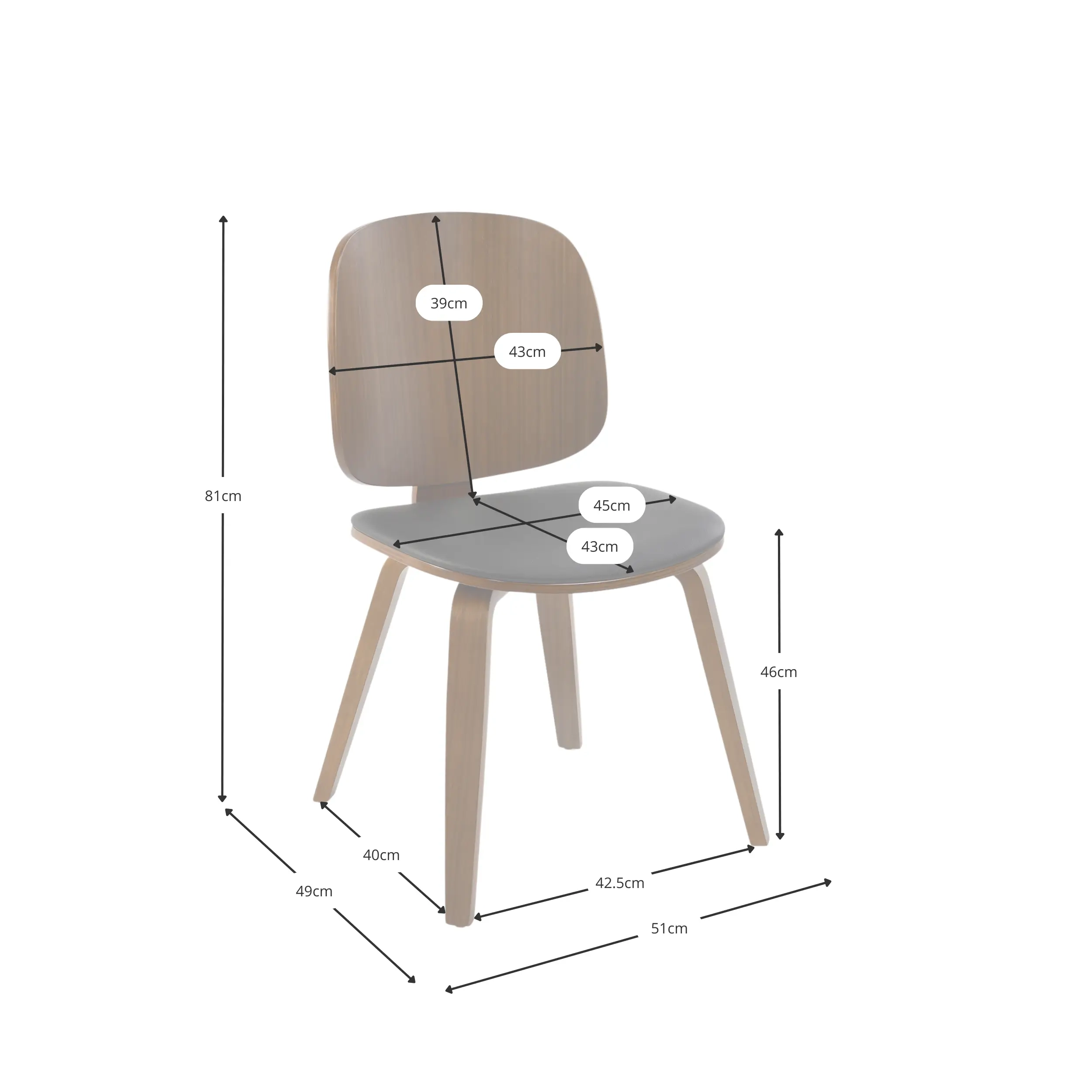 Sedia Scandinavo Hut S in noce con seduta da pranzo imbottita