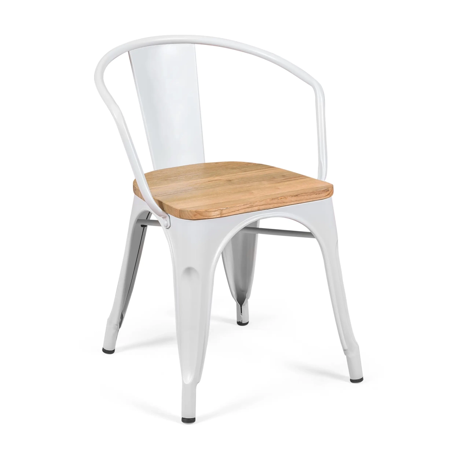 Bistro Arms Wood Chair | Industrial Chair with Armrests and Wooden Seat