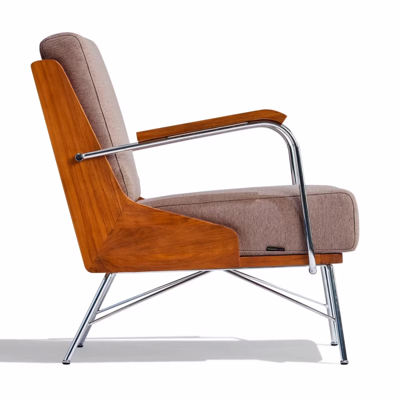 Poltrona industriale Daneu rivestita in cotone-Poltrona in legno-Mobilie Design