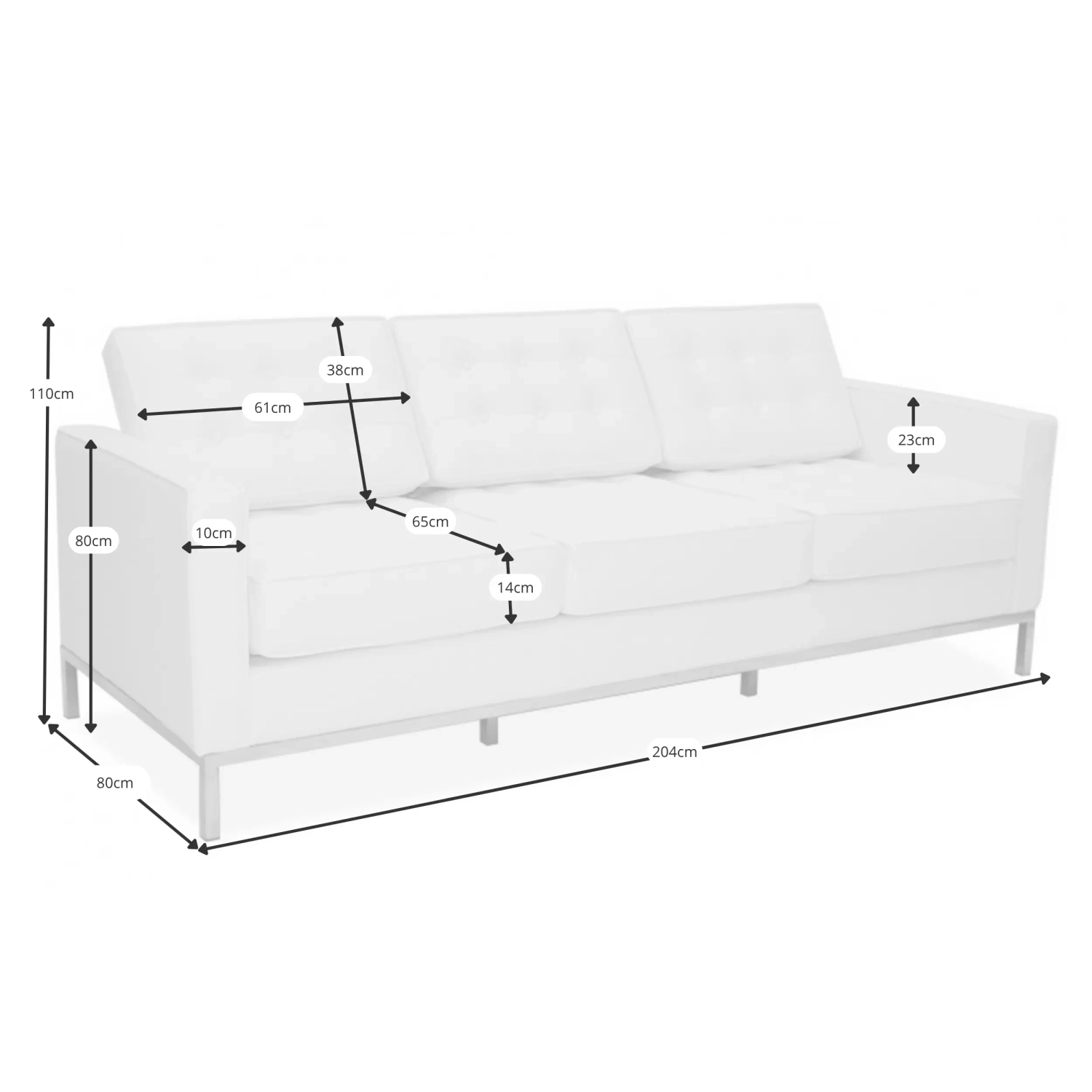 Venice 3-Seater Sofa in Italian Leather | Florence Knoll Inspired Design