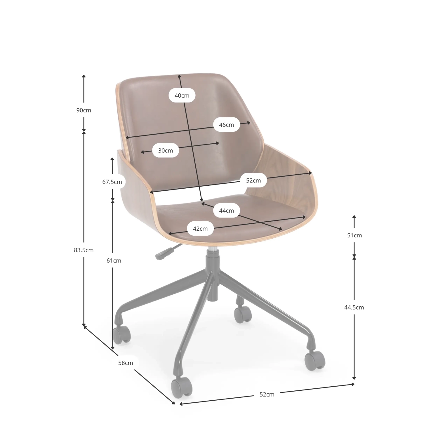 Sedia da ufficio Cleveland in ecopelle stile retrò | Design vintage regolabile