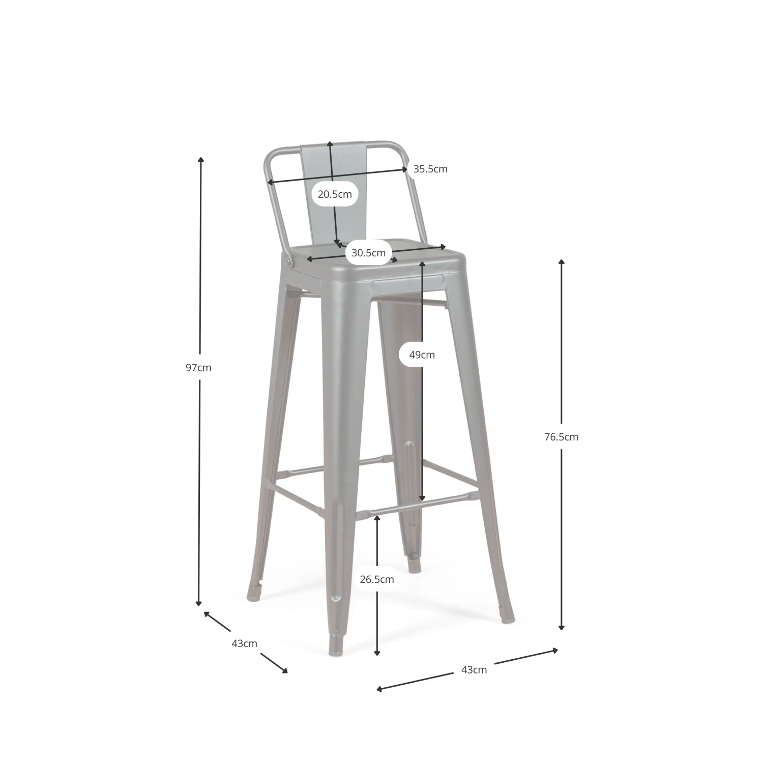 Set di 4 sgabelli da bar in stile industriale " Bistro ", altezza 76 cm - Mueble Design