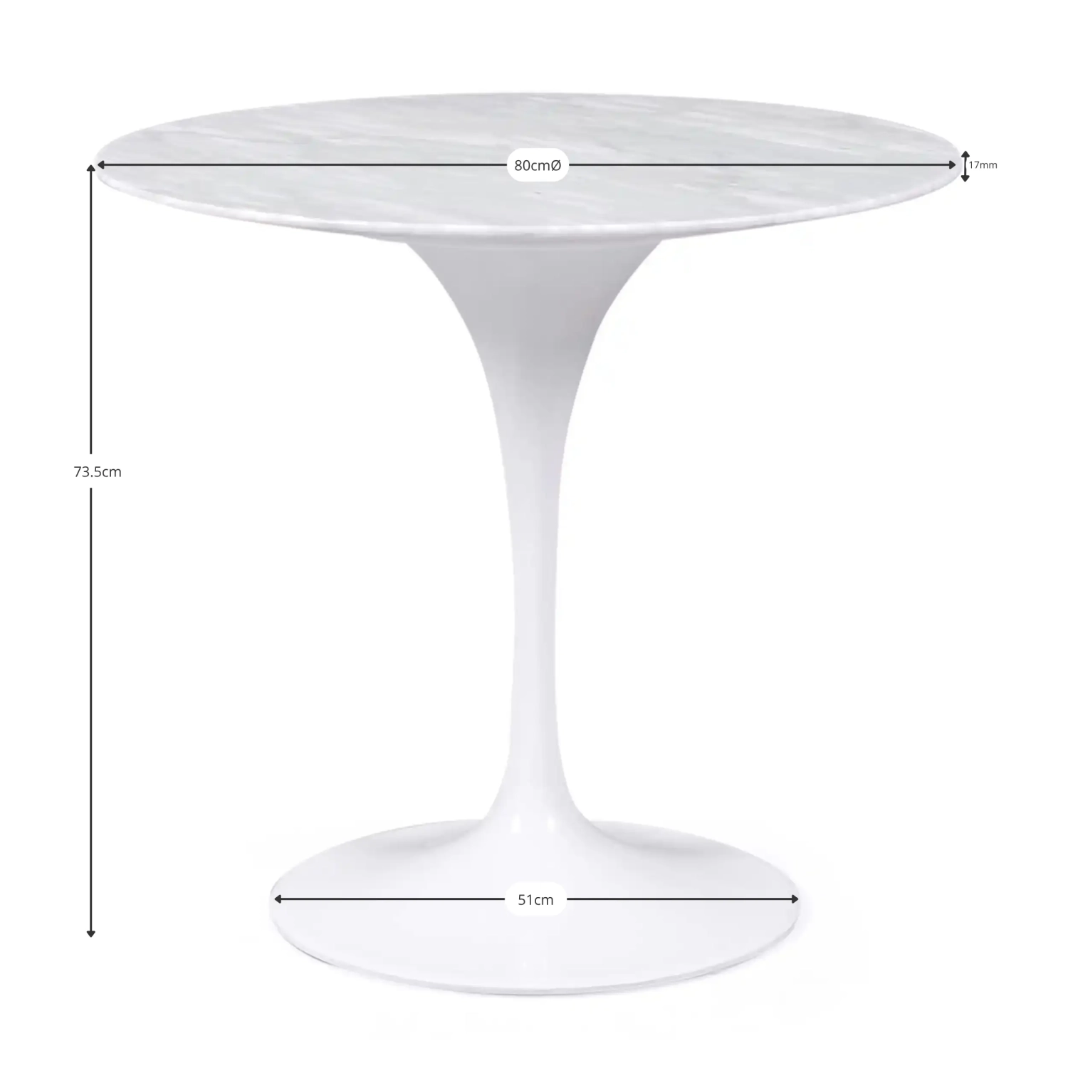 Inspirato Tavolo Design Tulip 80Ø in marmo di Carrara - Mobilie Design