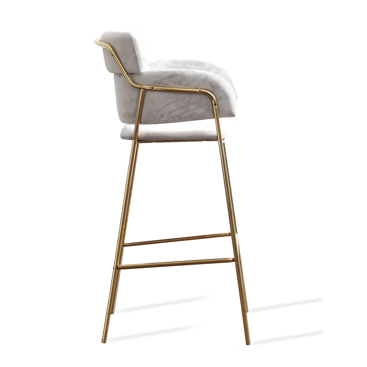 Hoher gepolsterter Hocker mit goldenen Beinen