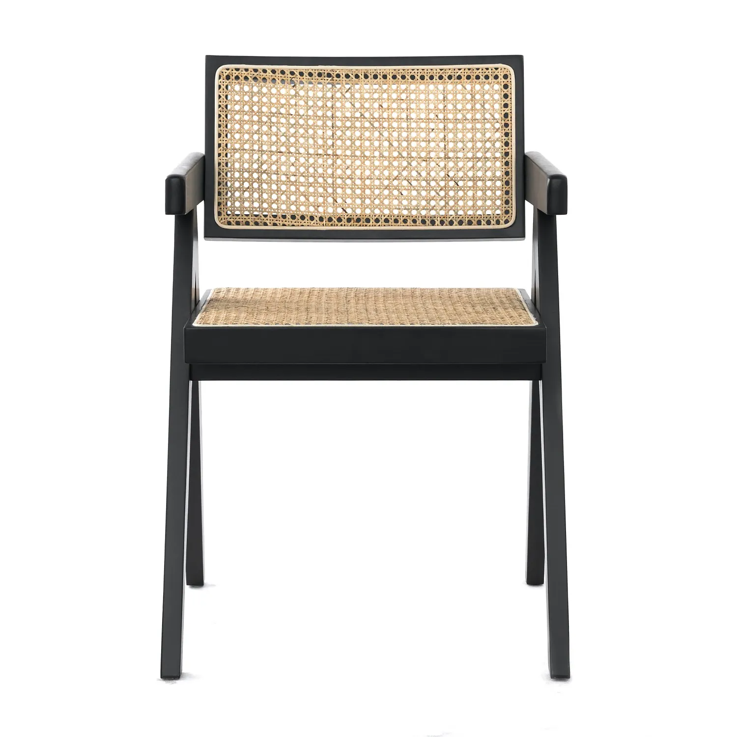 Replica della sedia Chandigarh con braccioli del designer Pierre Jeanneret 