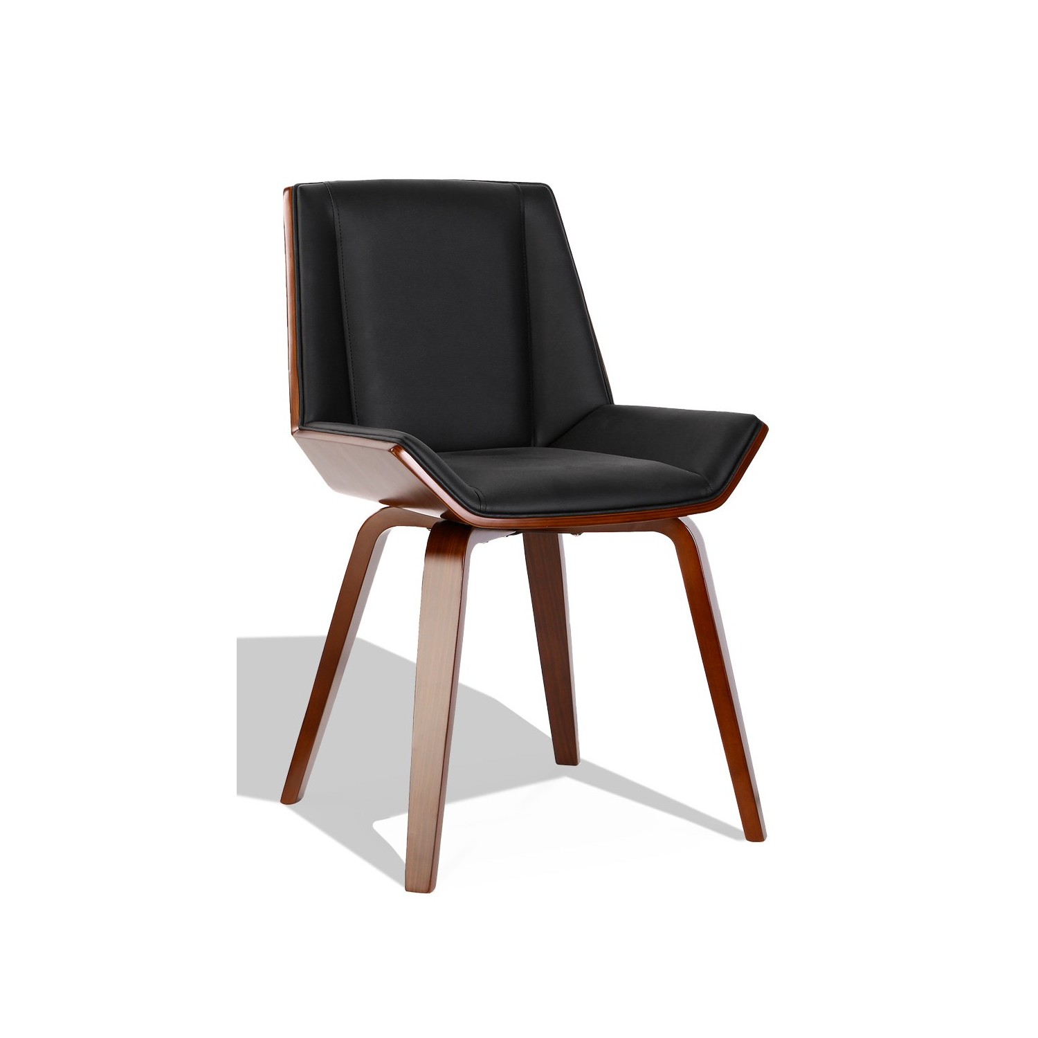 Nordic Plywood S-stoel met kussen van kunstleer en notenhout
