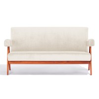 West vintage sofa in teak wood and boucle upholstery