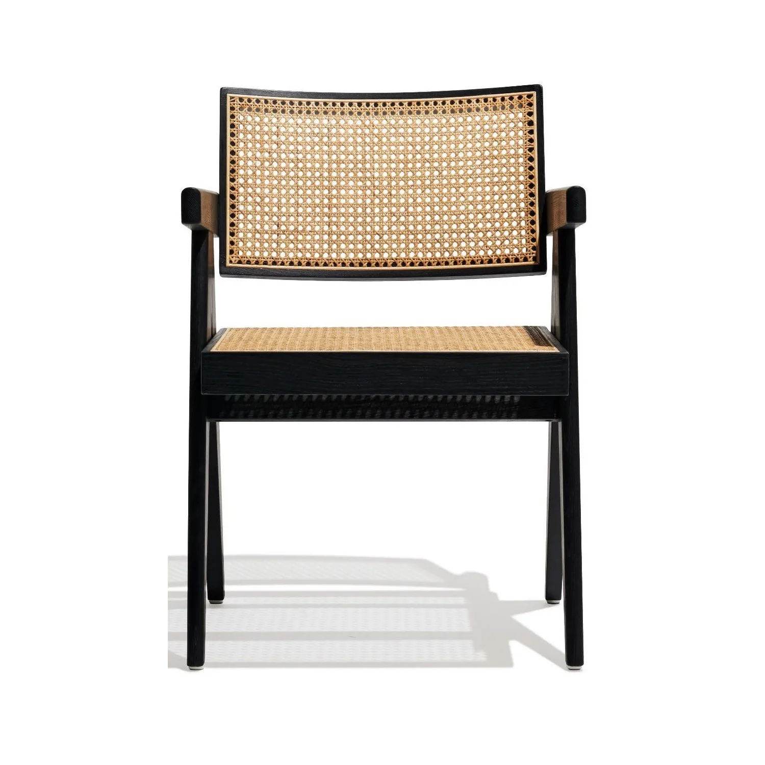 Sedia Compass con braccioli in legno di teak e rattan naturale