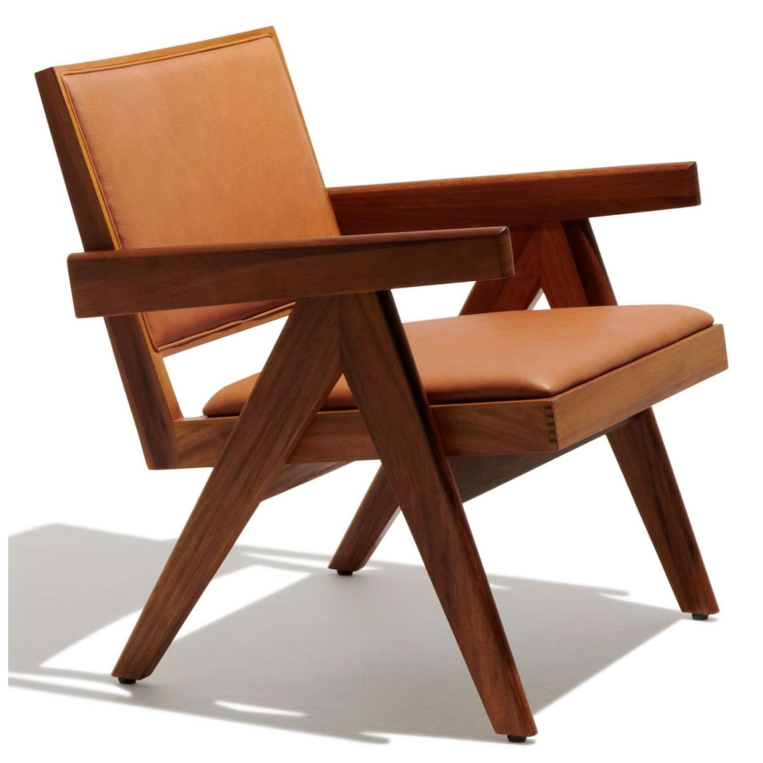 Comfort lounge armchair Compass in teak wood and Italian leather