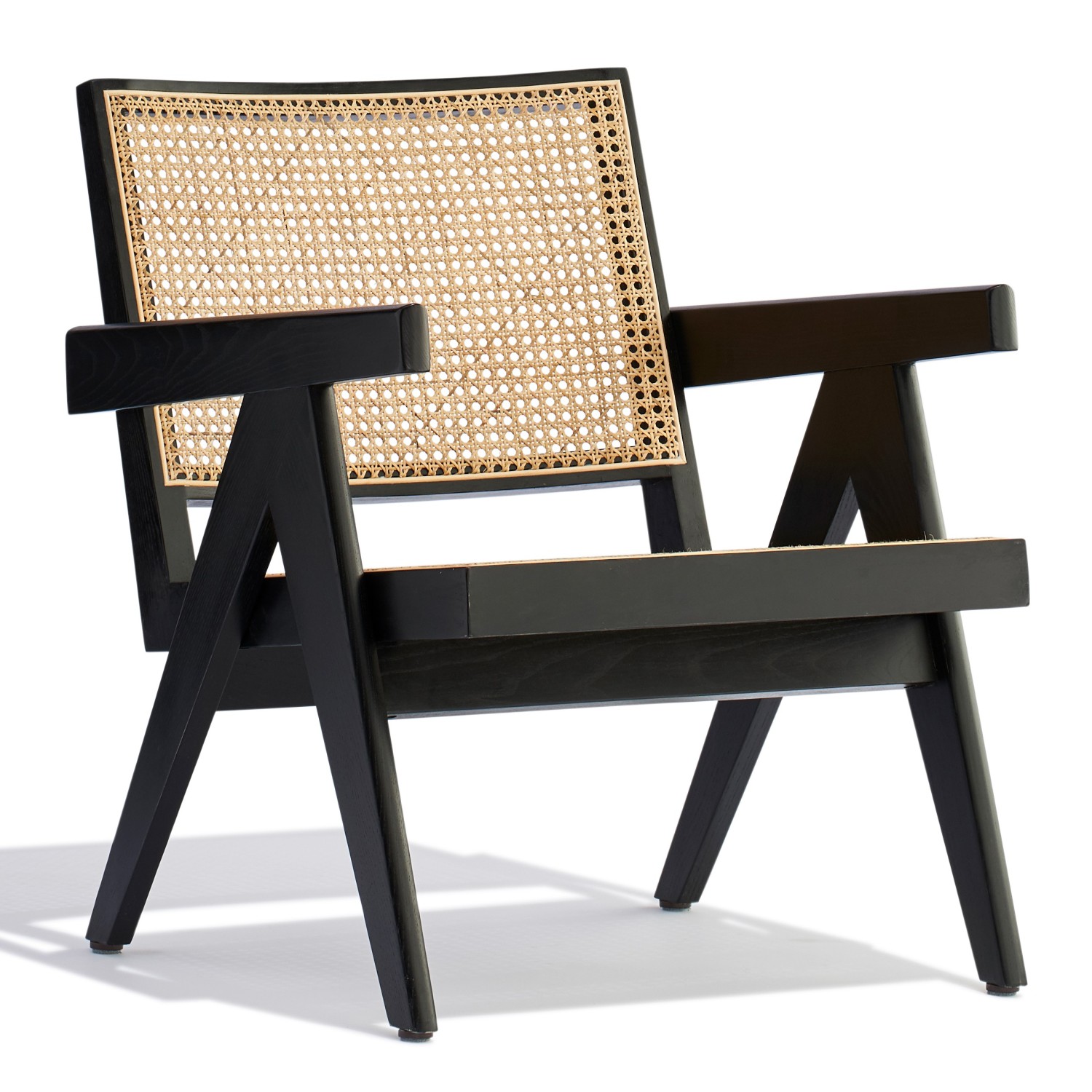 Poltrona Design Nico In Teak E Rattan - Colore Nero - Sedia Con Braccioli In Legno Massello - Stile Retrò Per Giardino, Terrazzo, Cucina E Sala Da Pranzo