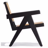 Poltrona Compass con braccioli in legno di teak e rattan naturale