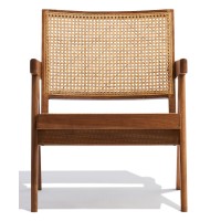 Compass lounge chair with armrests in teak wood and natural rattan