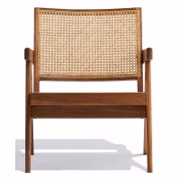 Poltrona Compass con braccioli in legno di teak e rattan naturale