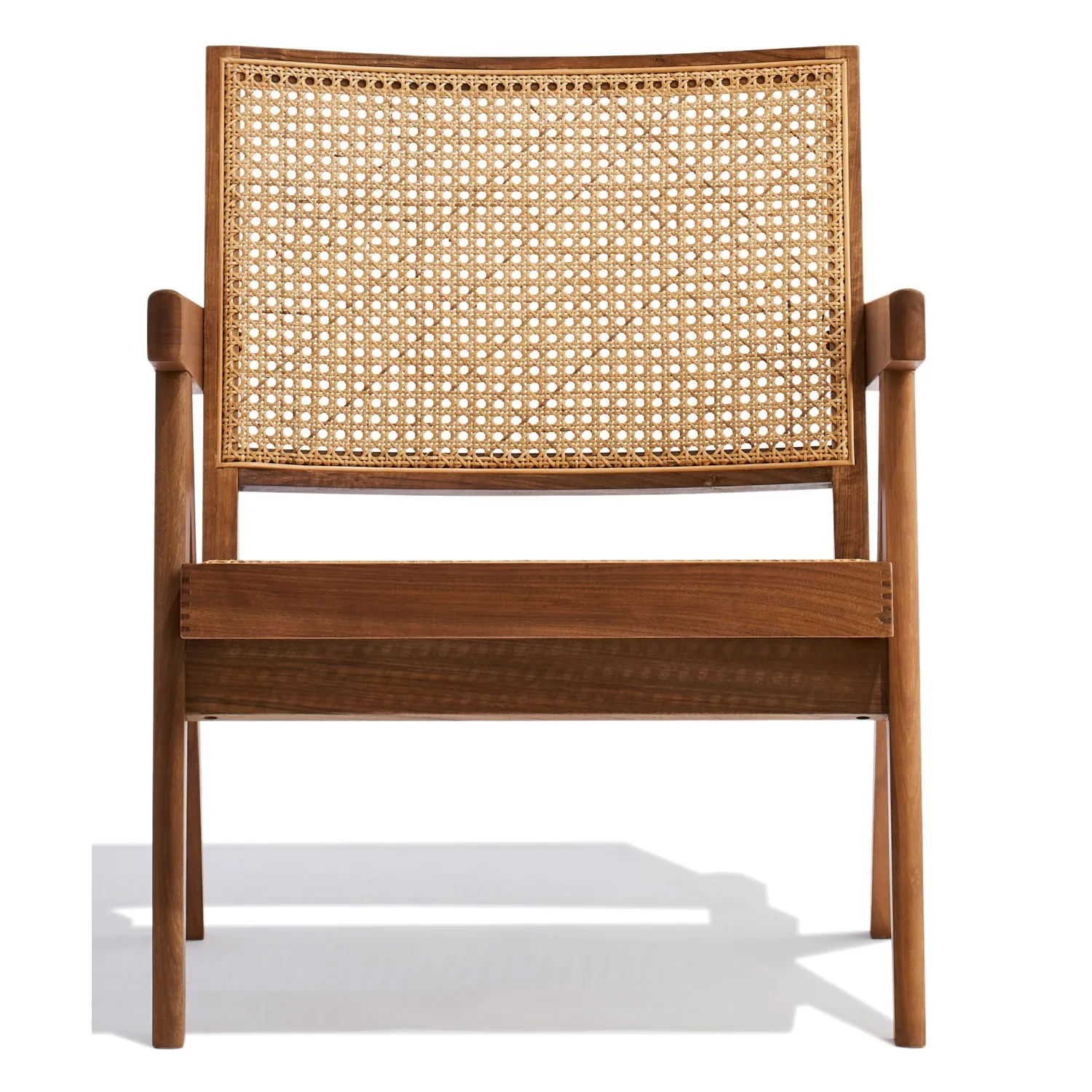 Poltrona Compass con braccioli in legno di teak e rattan naturale