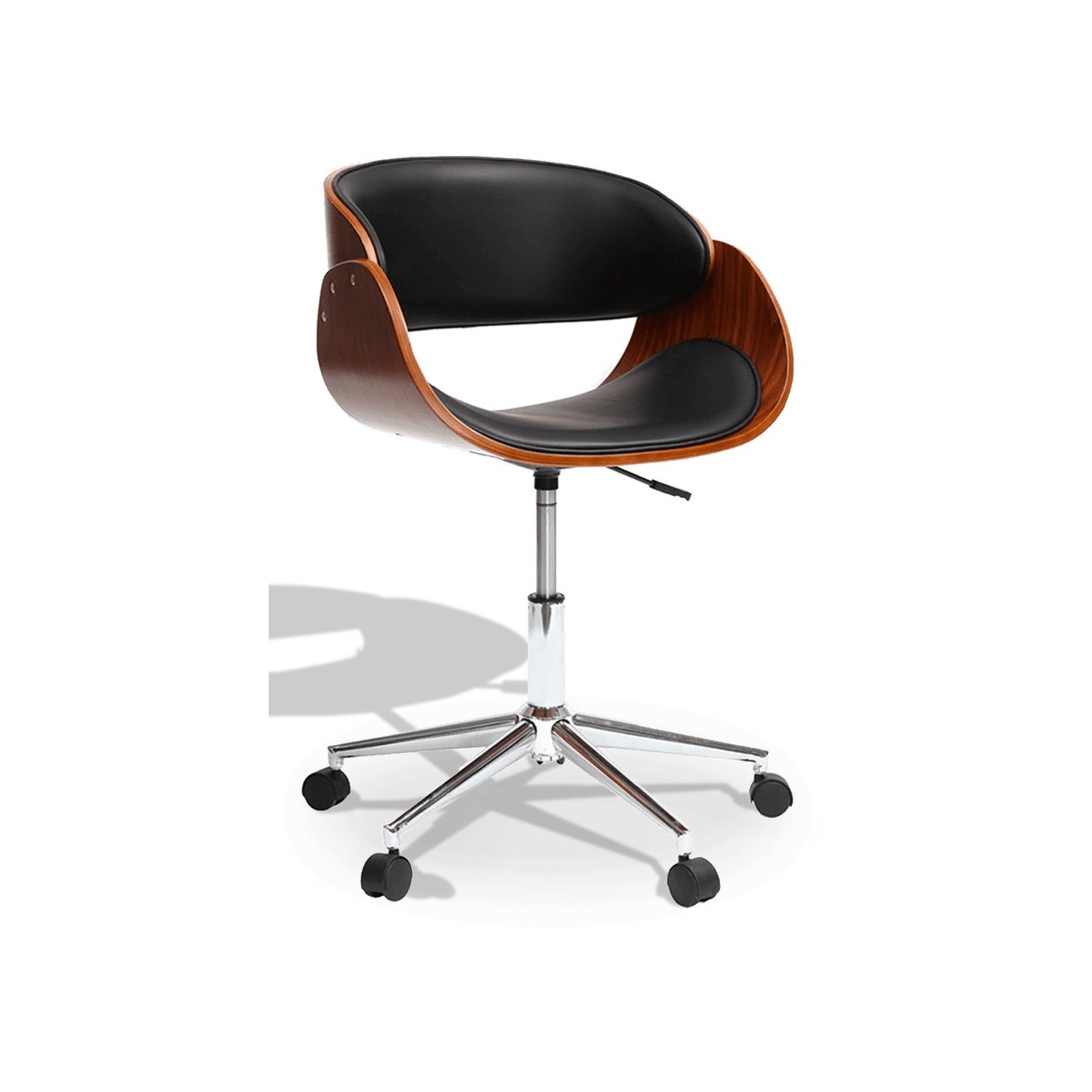 Chaise de bureau en bois de noyer et simili cuir