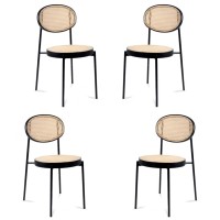 Sedia Preston in rattan naturale e alluminio laccato nero