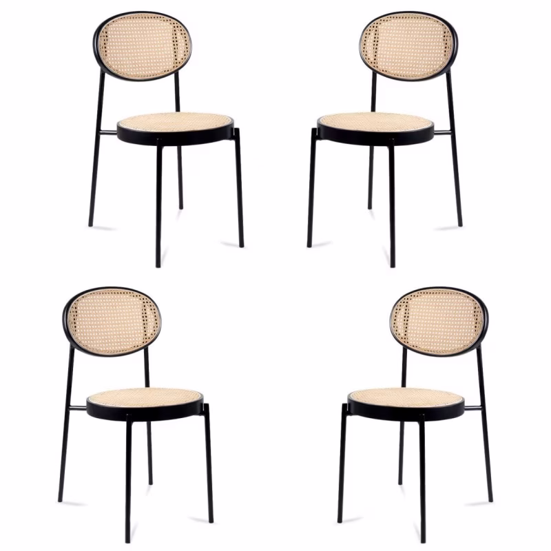 Set van 4 natuurlijke rotan eetkamerstoelen Preston
