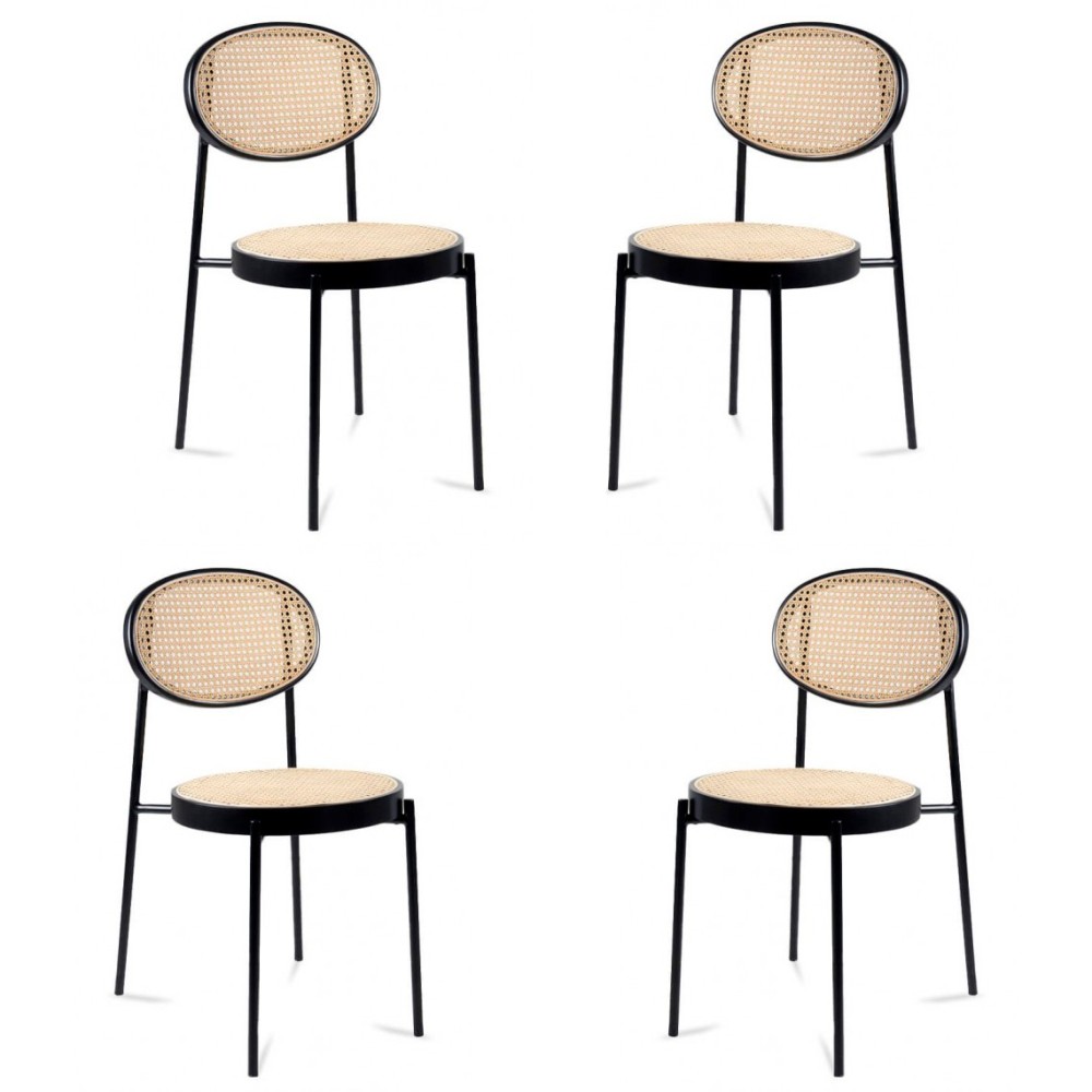 Sedia Preston in rattan naturale e alluminio laccato nero